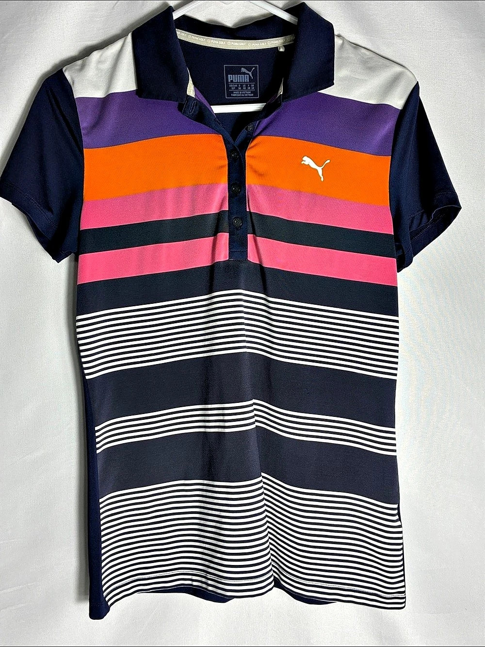 PUMA Golf Women's W Road Map Polo Shirt Short Sleeve Striped Size Small